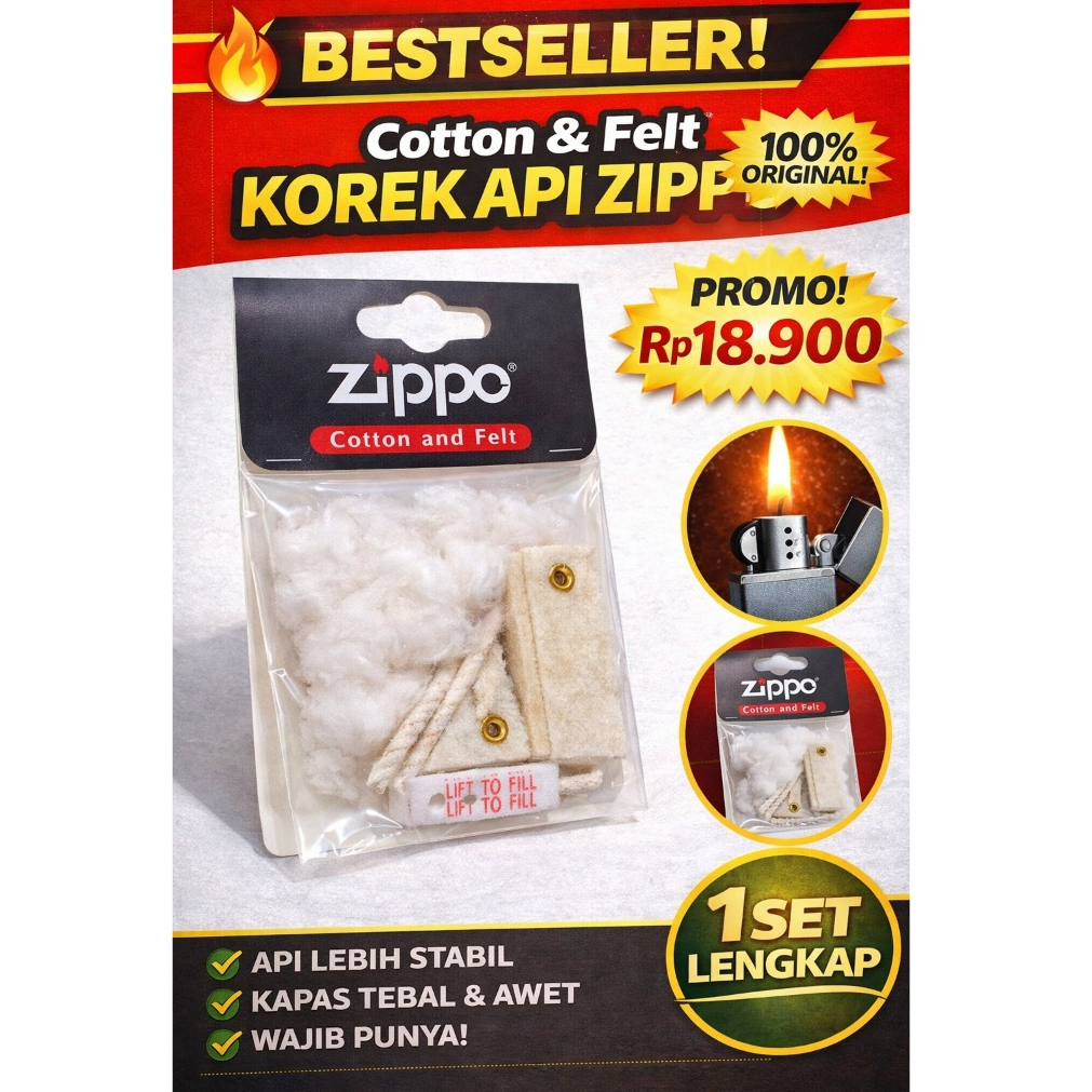 Cotton & Felt Korek Api Zippo | Sumbu Kapas Korek Minyak | Aksesoris Korek Gas Pria