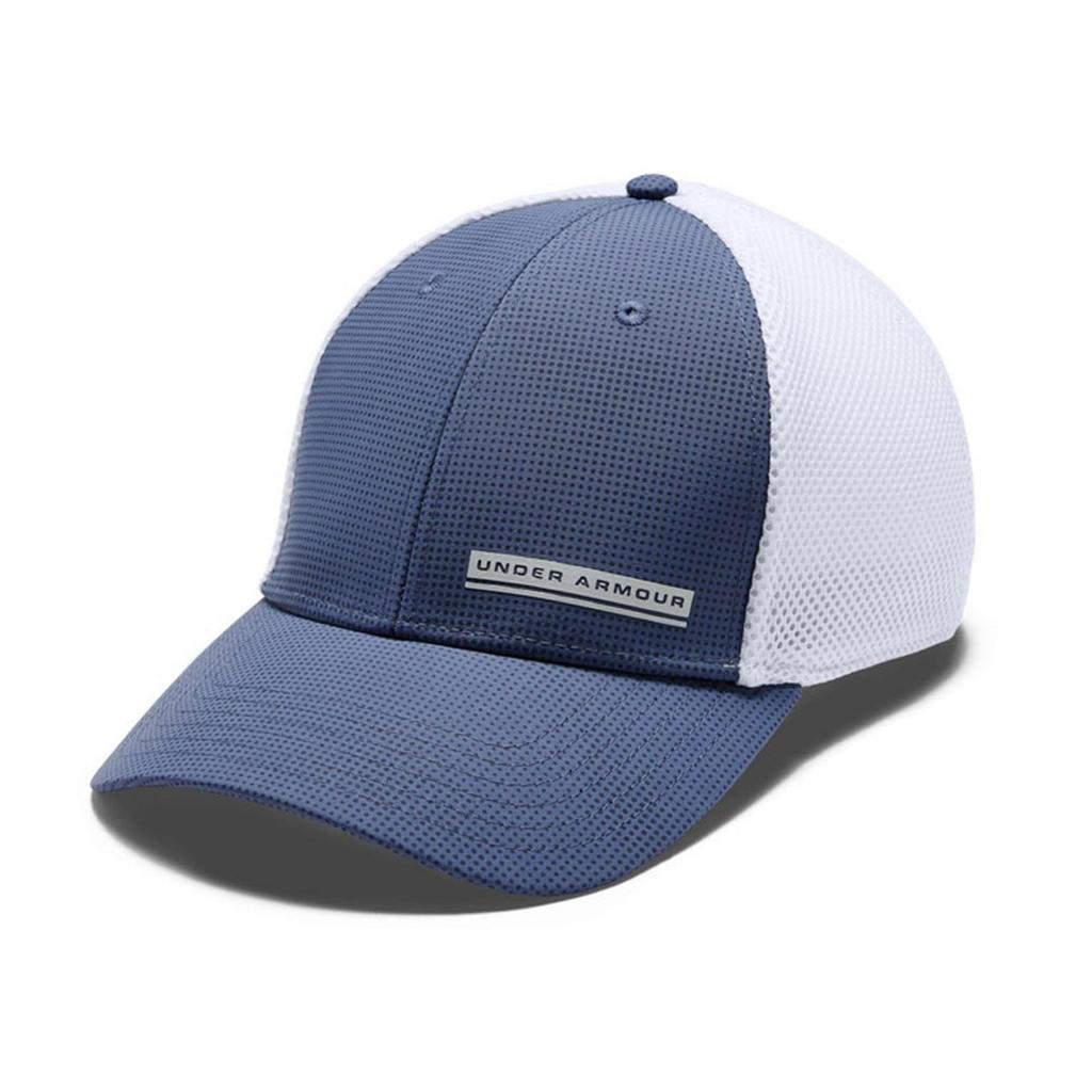 Topi UA Mens Train Spacer Mesh Trucker Cap Blue White ORIGINAL