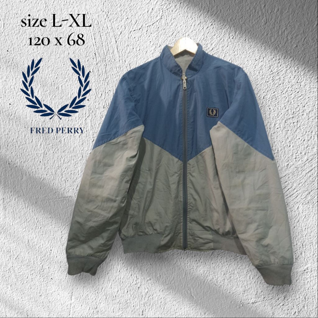 preloved jaket reversible fred perry england vintage abu biru sz L XL