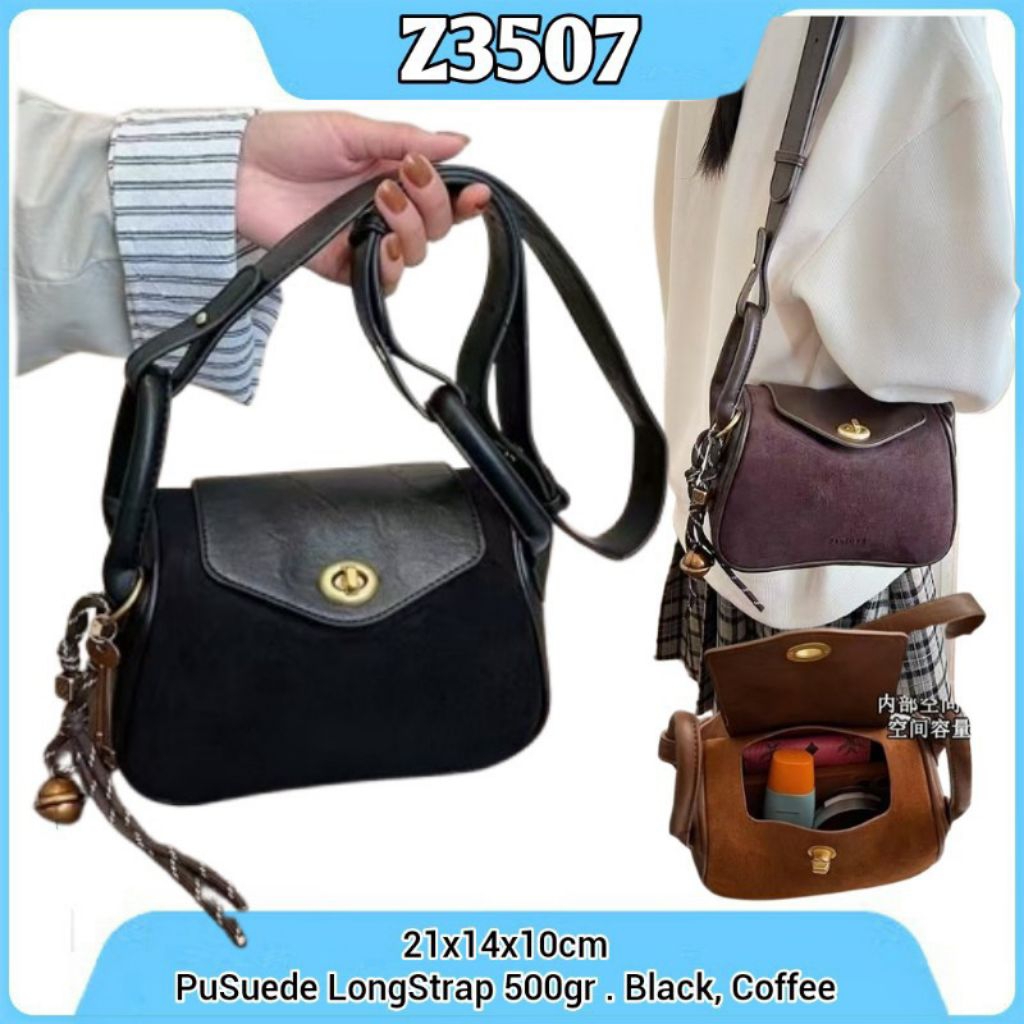 Gij. Tas Selempang Ember Wanita Z3507 1kg2 LIN SUEDE BUCKET SLING BAG Slingbag Handbag Bucketbag Tas