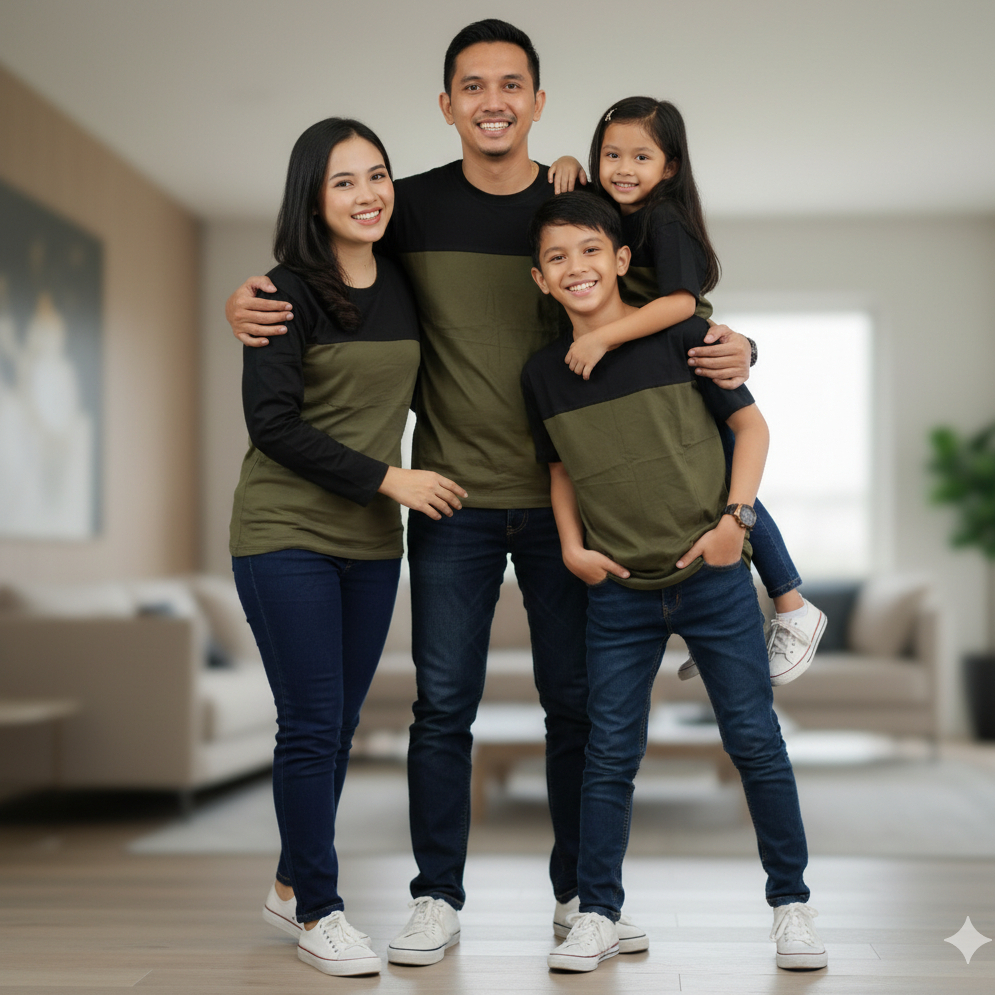 (PREMIUM QUALITY) HITAM - HIJAU ARMY : KOMBINASI / Kaos Couple Keluarga/ Couple Keluarga Muslim/ Cou