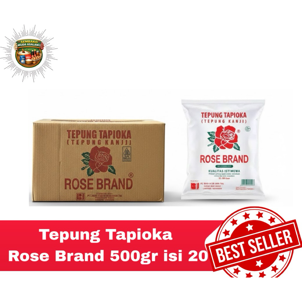 Tepung Tapioka Rosebrand 500 gr / 1 dus isi 20 / Tepung Tapioca Rose Brand