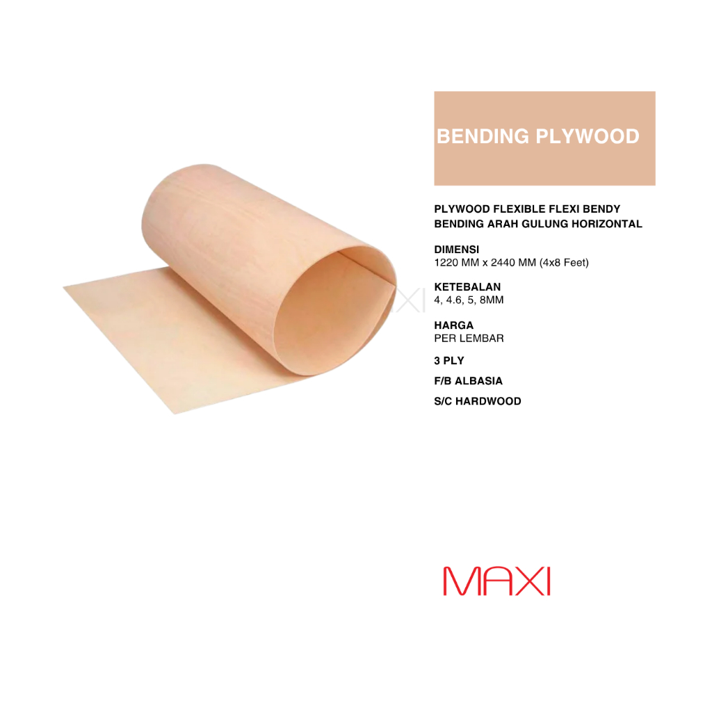 PLYWOOD FLEXIBLE I FLEXI I BENDY I BENDING - Arah Gulung Horizonta I Vertikal -122 x 244 cm - 4 mm I