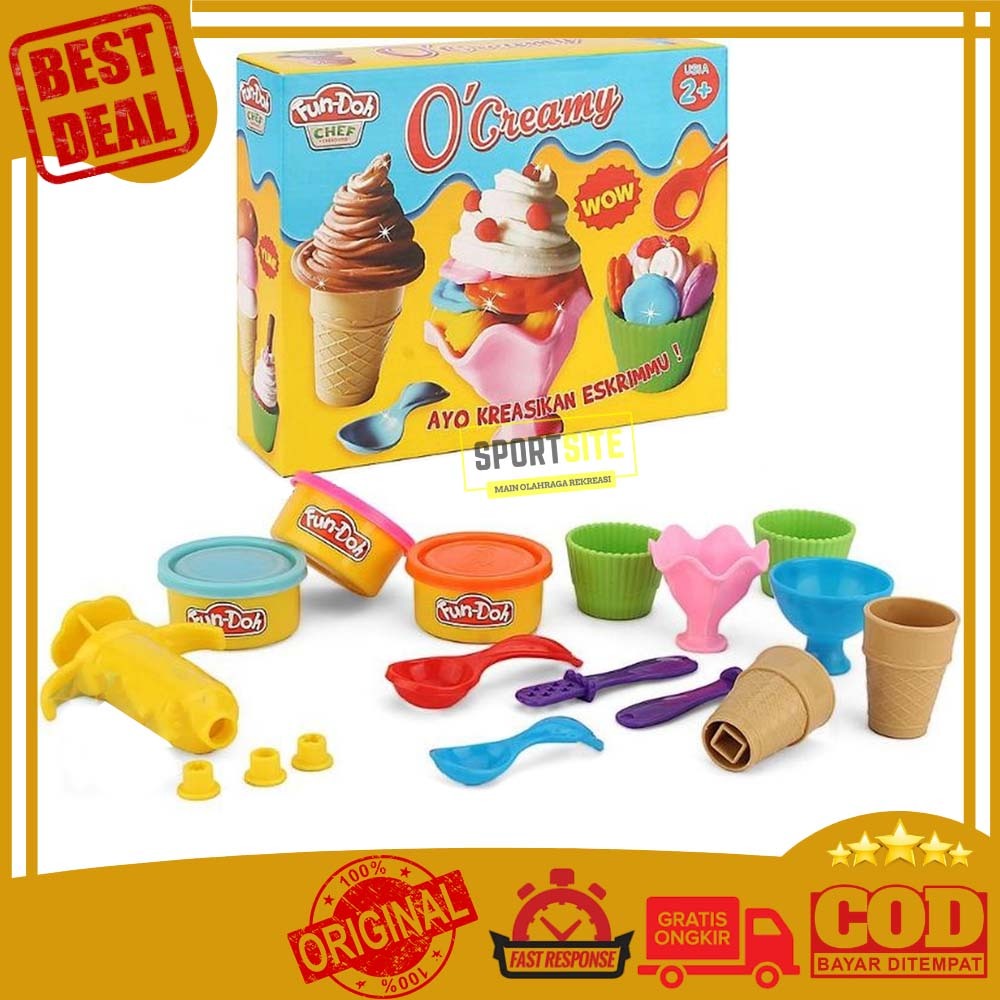 Fun-Doh O'Creamy Ice Cream Fun Play Doh Bermain Permainan Lilin Warna Plastisin Fun Doh Colors FunDo