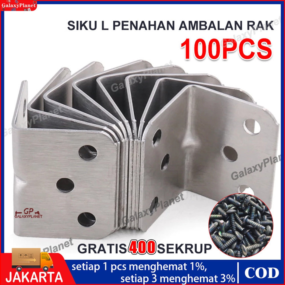 500pcs Bracket Bracket Siku L Ambalan L Plat Siku Penyangga Besi L 200pcs sekrup