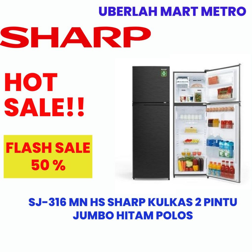 SHARP KULKAS 2 PINTU HITAM POLOS TIPE SJ 316 MN HS