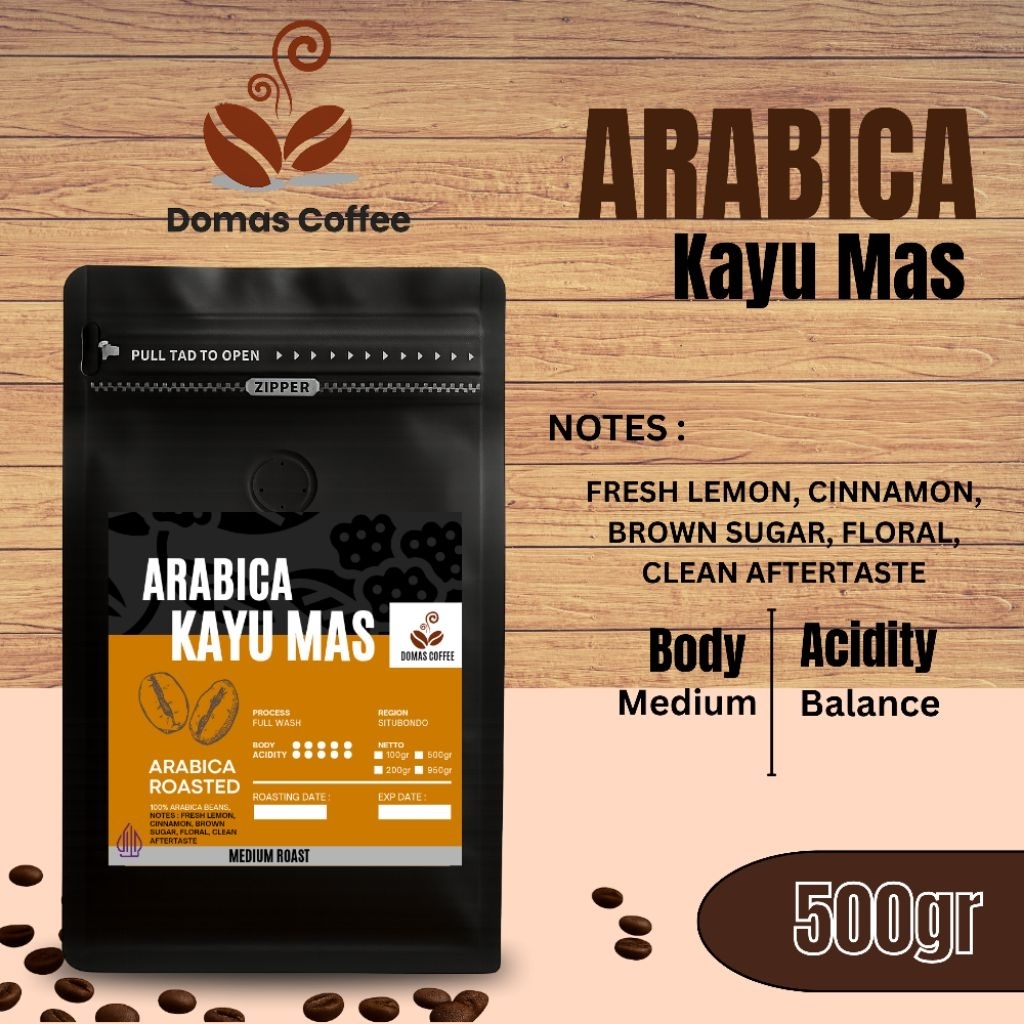 ARABICA KAYU MAS SITUBONDO/GRADE 1/MURNI/100% 500gr