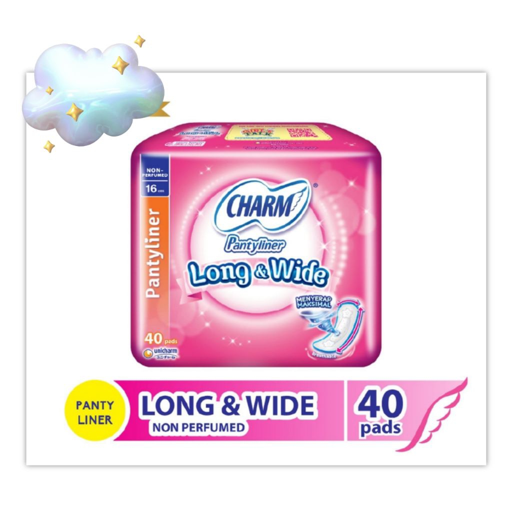 Charm Pantyliner Long Wide 16 cm isi 40 Pembalut Wanita
