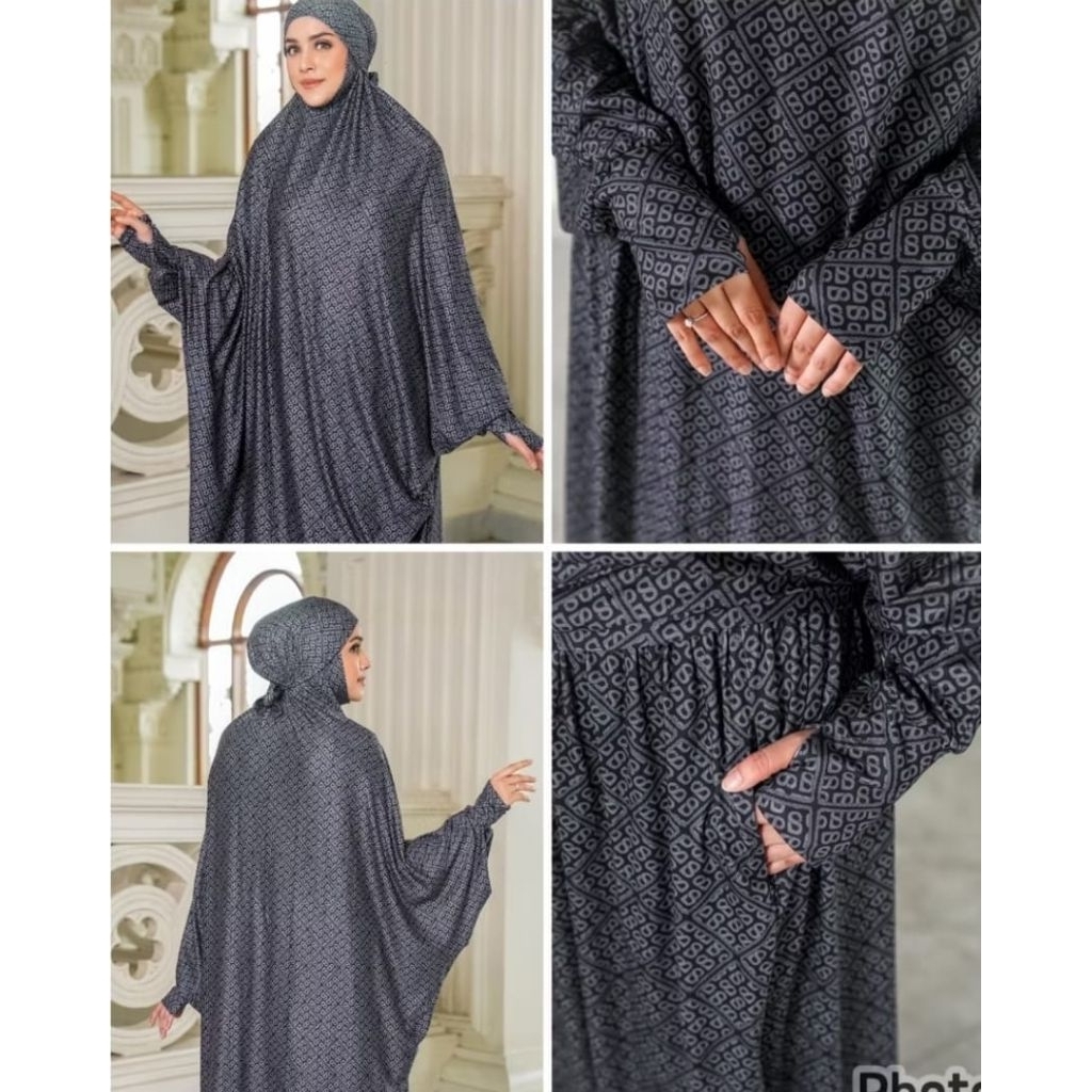 MUKENA BUTTONSCARVES LACORDE PRAYER ROBE BLACK