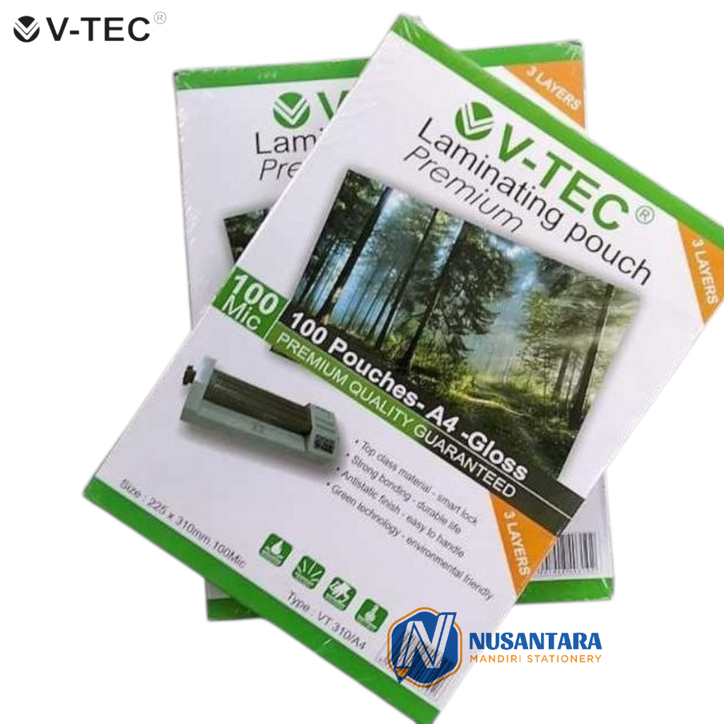 (ISI 100 LEMBAR) V-TEC Plastik Laminating film A4 / F4 / A3 100 Mic Dengan Mesin Laminasi Dokumen Da