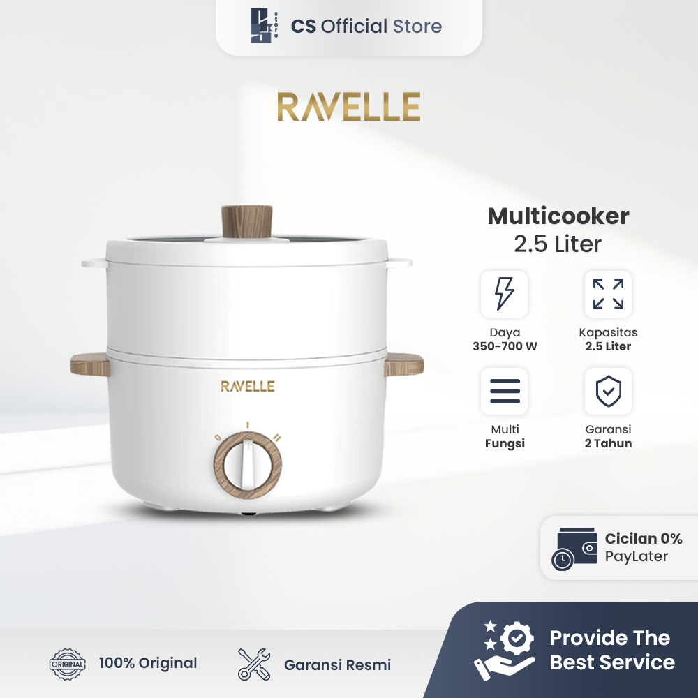 RAVELLE Multicooker 2.5 Liter - Panci Listrik Low Watt - White | Ravelle Rice Cooker Ravelle
