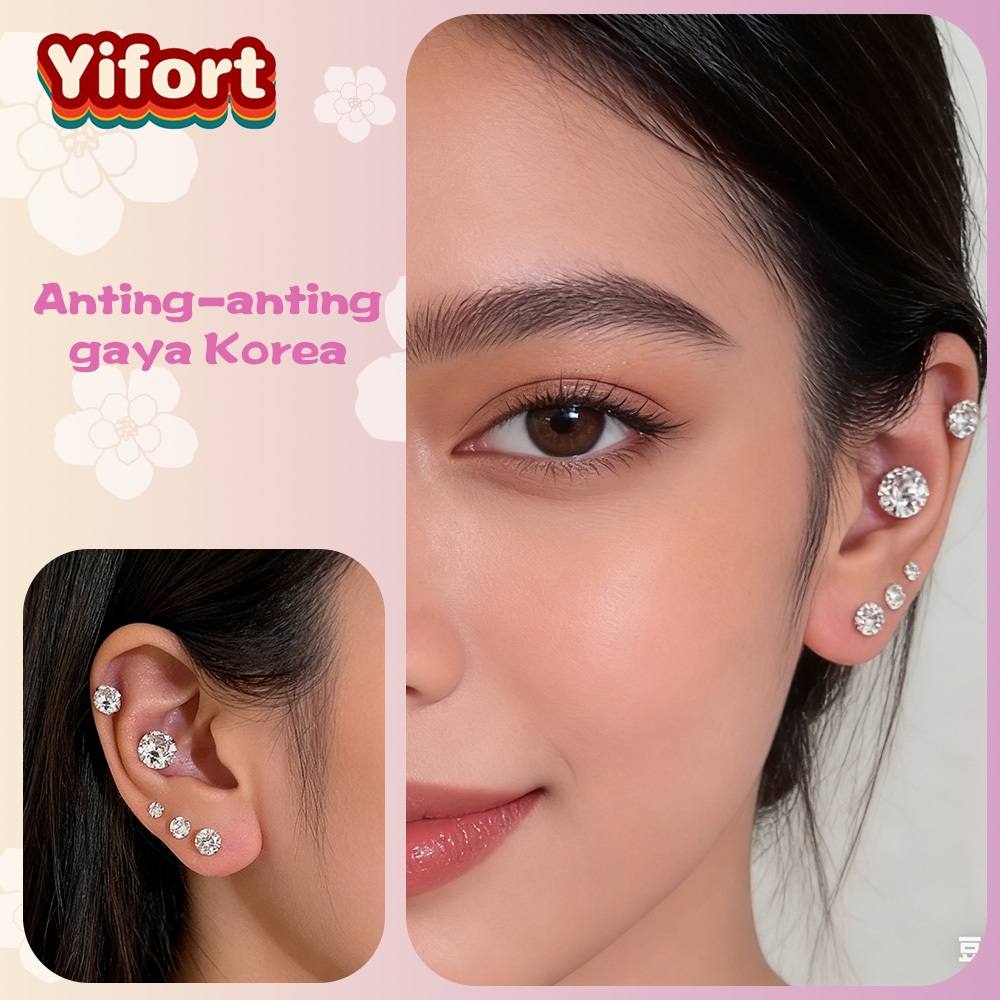 Yifort Anting-anting Wanita Perak Sterling 999, Bertabur Berlian, Anting Tusuk Elegan
