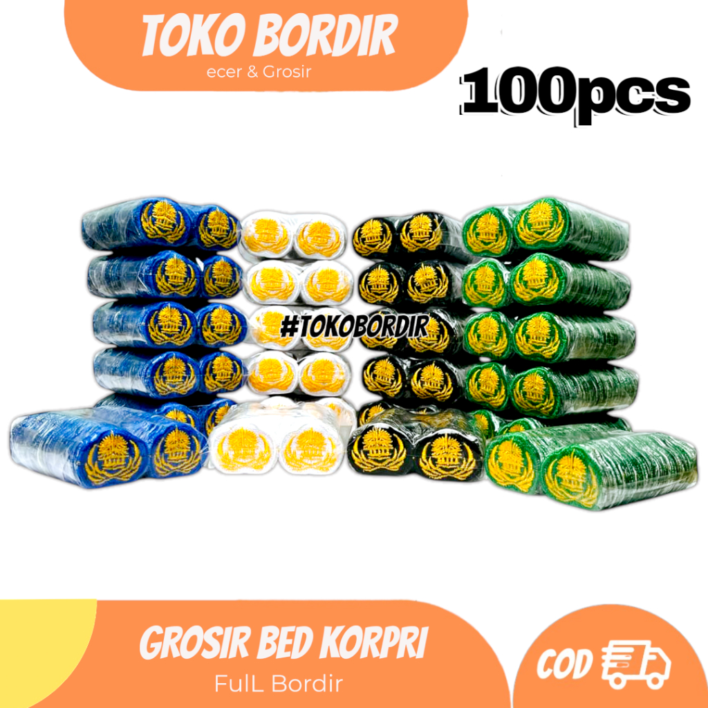 Grosir (100pcs) Bed Korpri bordir | bed logo korpri bordir hijau putih Hitam coklat biru