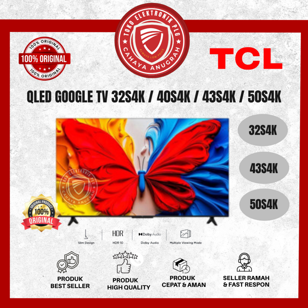 TV TCL QLED Google TV HD/FHD 32Inch , 40Inch , 43Inch, 50Inch - 32S4K / 40S5K / 43S5K / 50S5K TV TCL