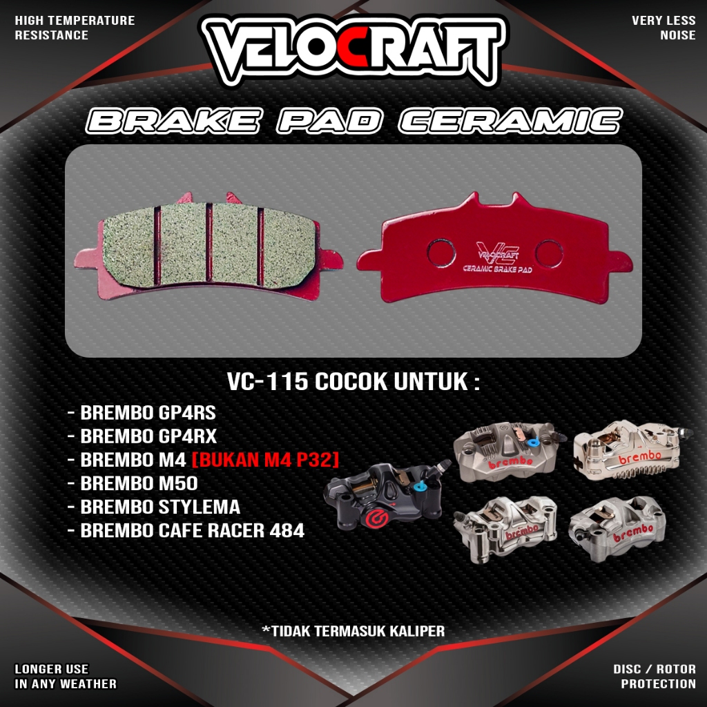 VELOCRAFT Kampas Rem Cakram Motor Ceramic VC-115 Brake Pad Kaliper Depan Front Brembo GP4RS Brembo G