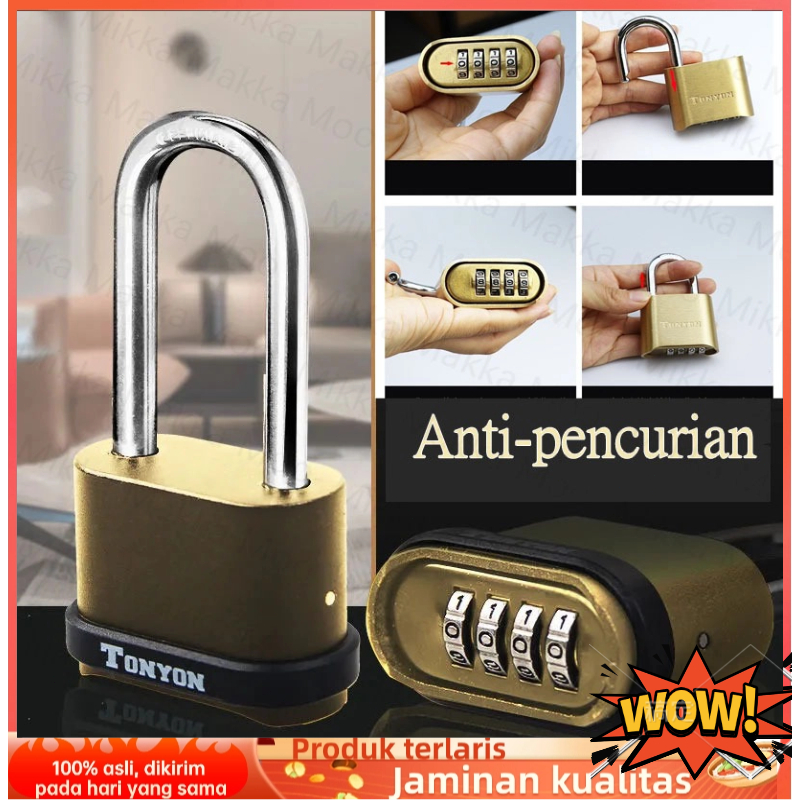 Asli Model Baru 2026 Gembok Padlock Kode Angka Kombinasi 4 Digit Anti Air Gembok Padlock Kunci untuk