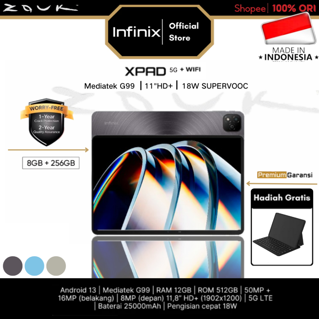 Infinix XPad Tablet 12GB RAM 512GB ROM – Garansi Resmi, Performa Cepat, Layar Besar