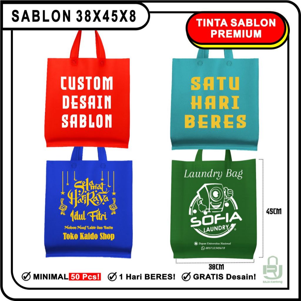 Tas Spunbond Sablon custom ukuran 38X45x10 Tas Spunbond Goodybag Sablon Tas Suvenir Nikahan Akikah T