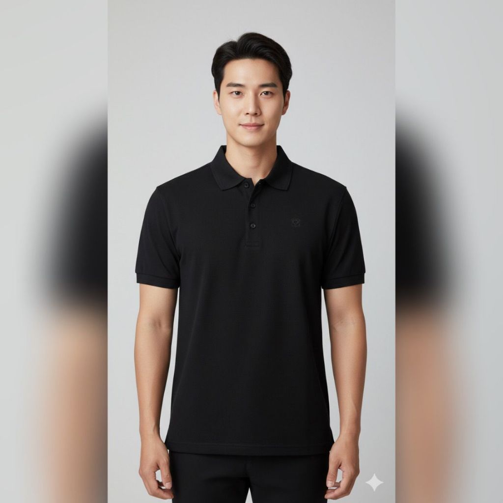 3"NThree Kaos Kragh Tangan Pendek Pria Polos Hitam 304407