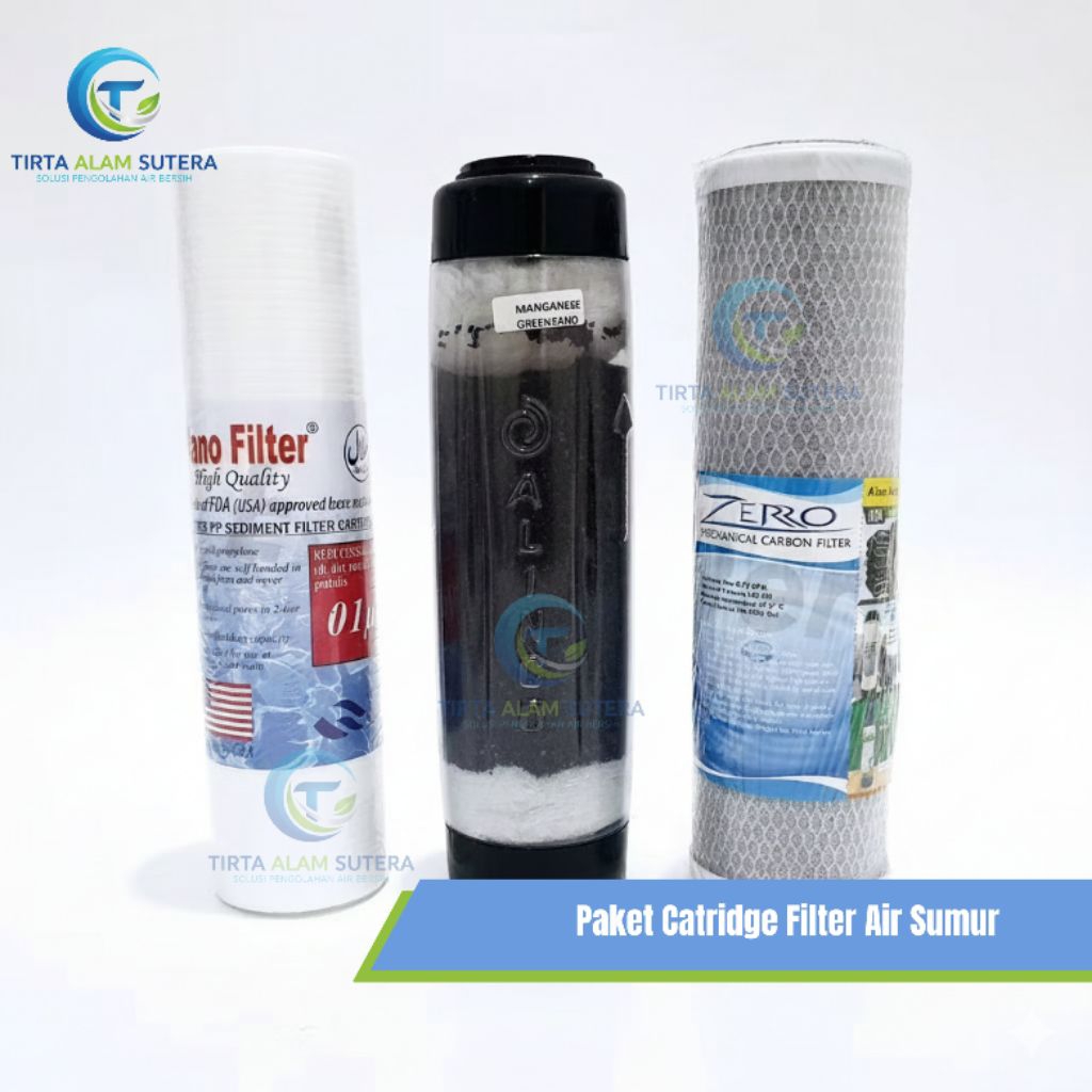 Paket Catridge Filter Air Sumur 10 Inch - Sedinen Spun , Manganese , CTO Filter Air Bersih