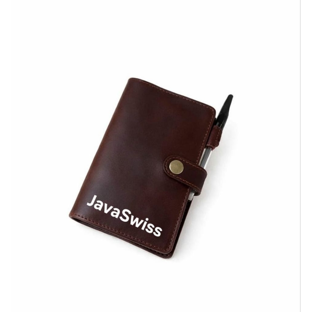 Cover Agenda Kulit Asli Cokelat Tua Custom Logo Nama