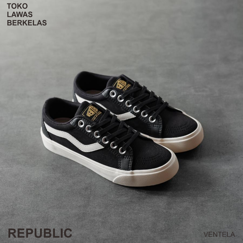 Sepatu Ventela Republic Lc Black Natural  - Sepatu Sekolah Ventela Republic Low Cut Hitam Putih