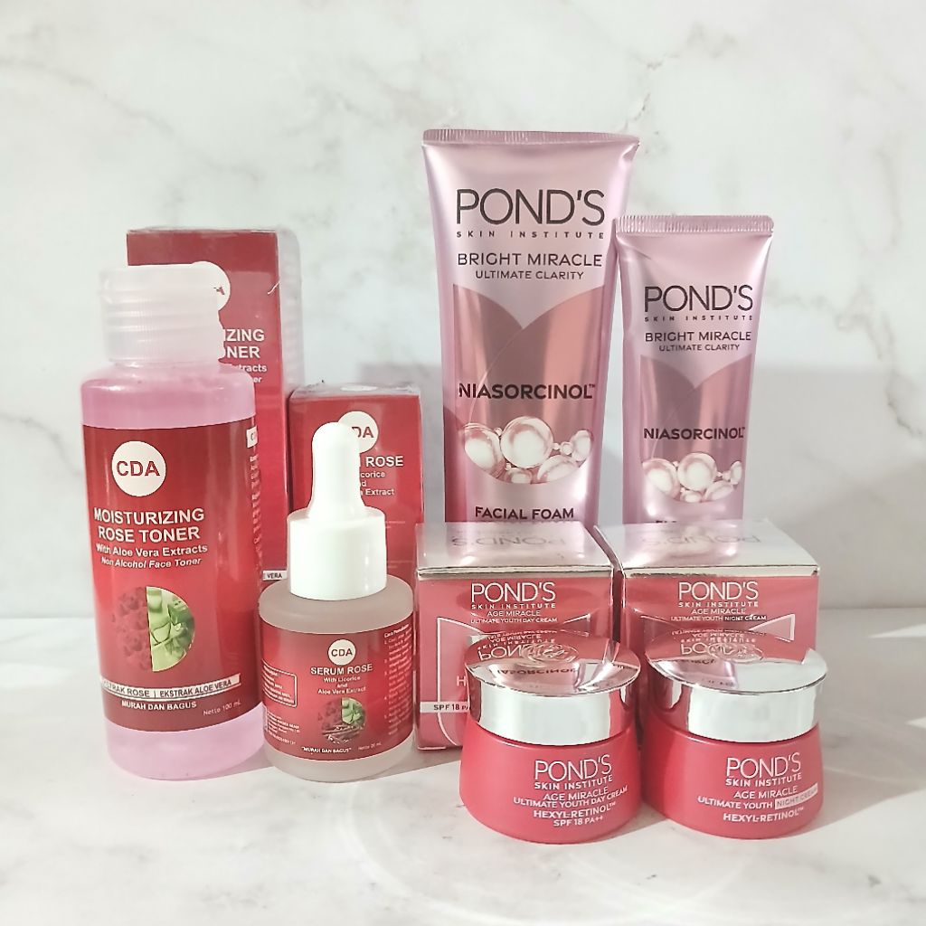 Paket Pond's Age Miracle Cream siang & Malam Toner cda, Serum Cda & Facial Foam Perawatan Lengkap Me