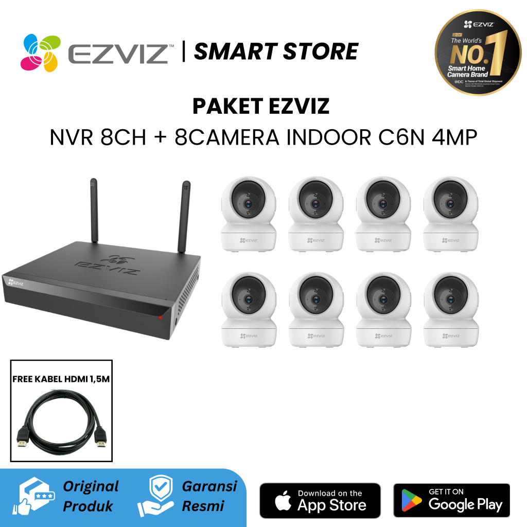 EZVIZ PAKET CCTV NVR 8CH + 8CAMERA INDOOR C6N 4MP (C6N 5MP)