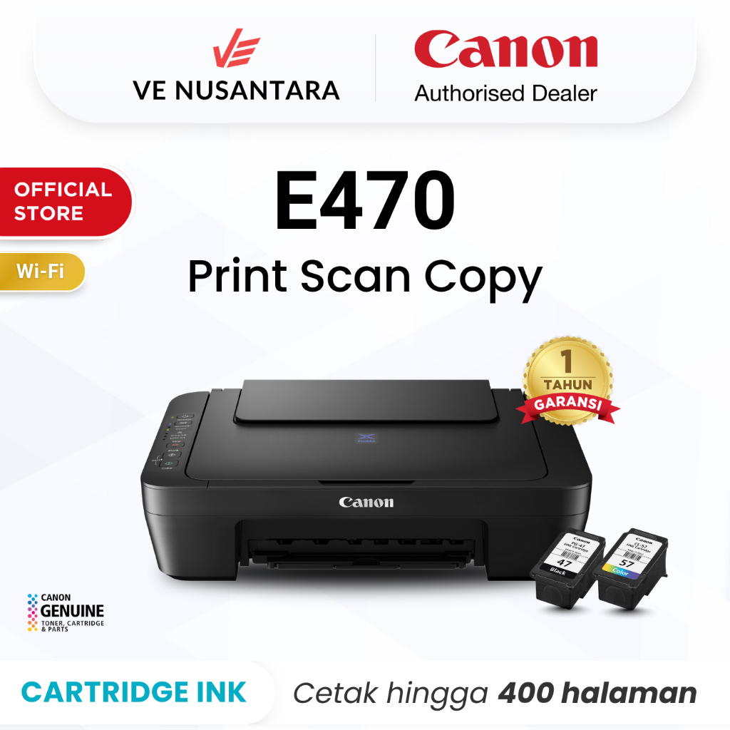 Printer Canon E470 – Inkjet Wifi Wireless All In One Print Scan Copy – Garansi 1 Tahun – Pengganti 2875 2876