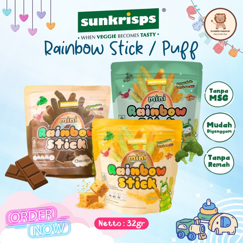 Sunskrips Rainbow Stick Mini Biskuit Stik Pelangi Snack Bayi Sehat Tanpa Pengawet dan Tanpa MSG 32gr