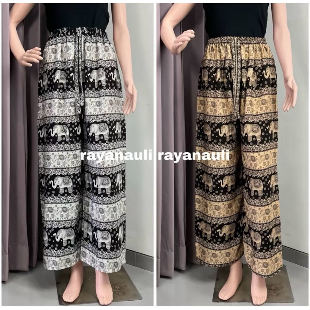 Celana Kulot rayon motif gajah - Hitam