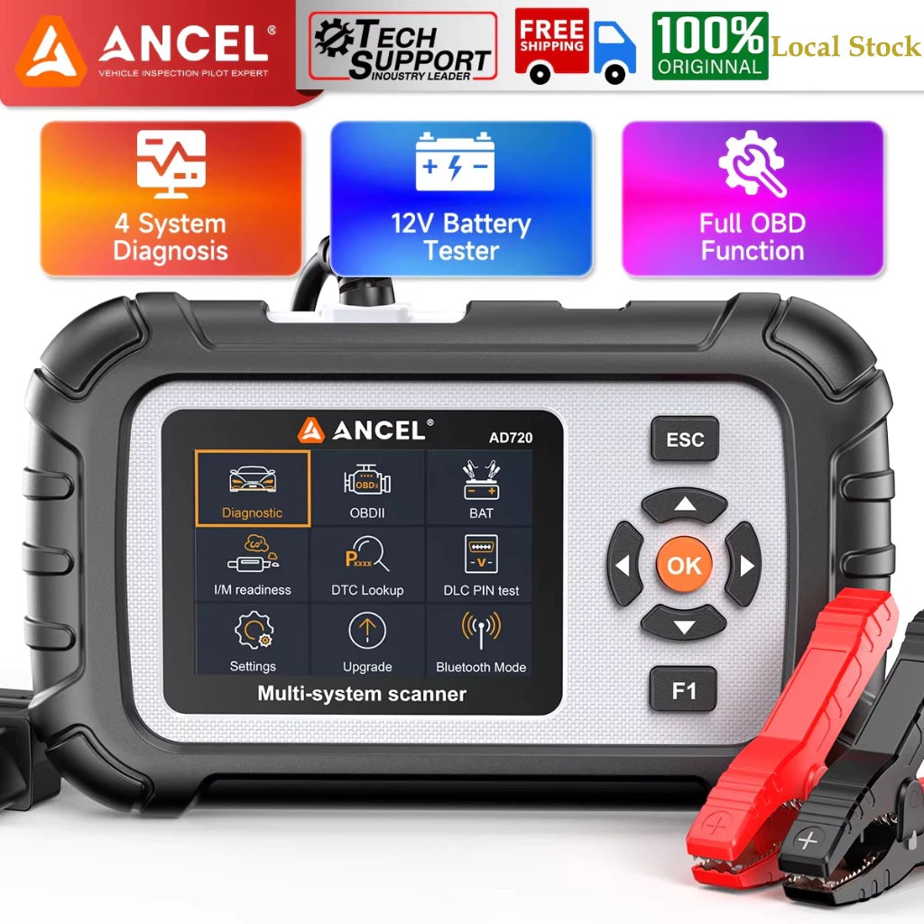 ANCEL AD720 OBD2 Scanner Mobil Bluetooth Engine ABS SRS Transmission 4 Sistem Car Automotive diagnos