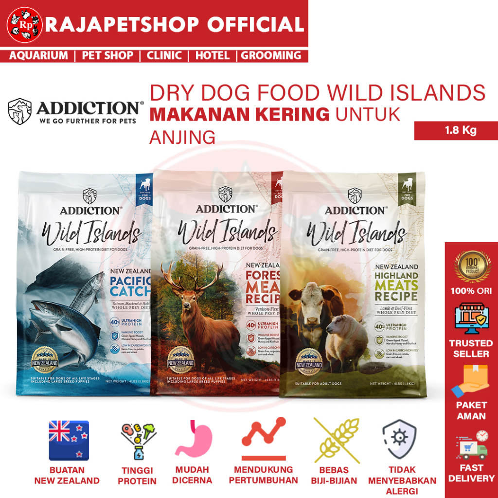 (PAKAN) ADDICTION DRY DOG FOOD WILD ISLANDS 1,8KG MAKANAN KERING ANJING RASA DAGING RUSA