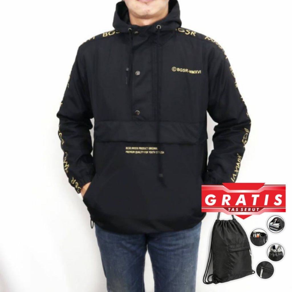 Jaket Cagoule list gold / Jaket Gunung /jaket cagoule  / Jaket Taslan Waterproof / Jaket Pria Keren