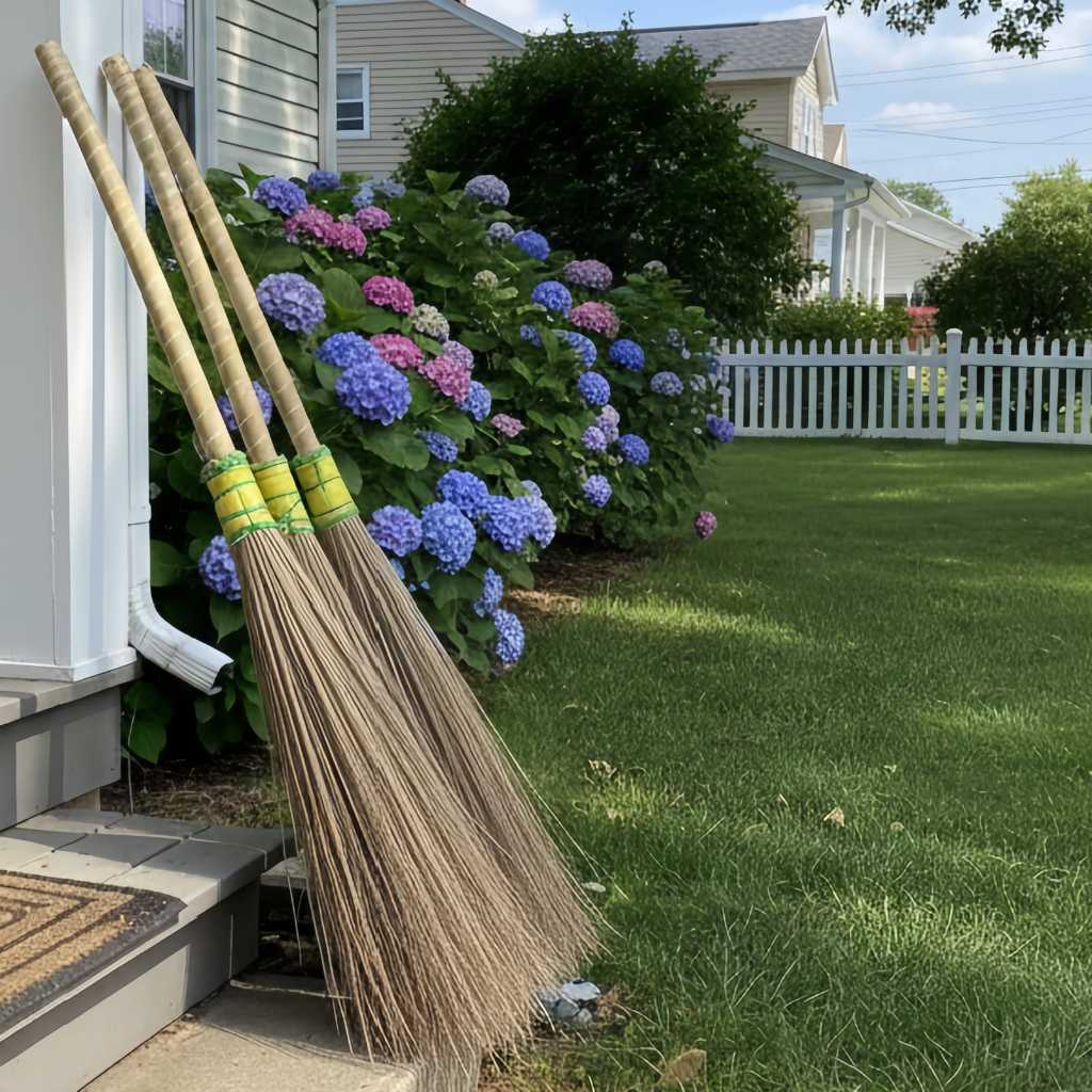 SAPU LIDI TAMAN JUMBO GAGANG KAYU LILIT ROTAN & LIDI TEBAL - SAPU LIDI TAMAN PREMIUM