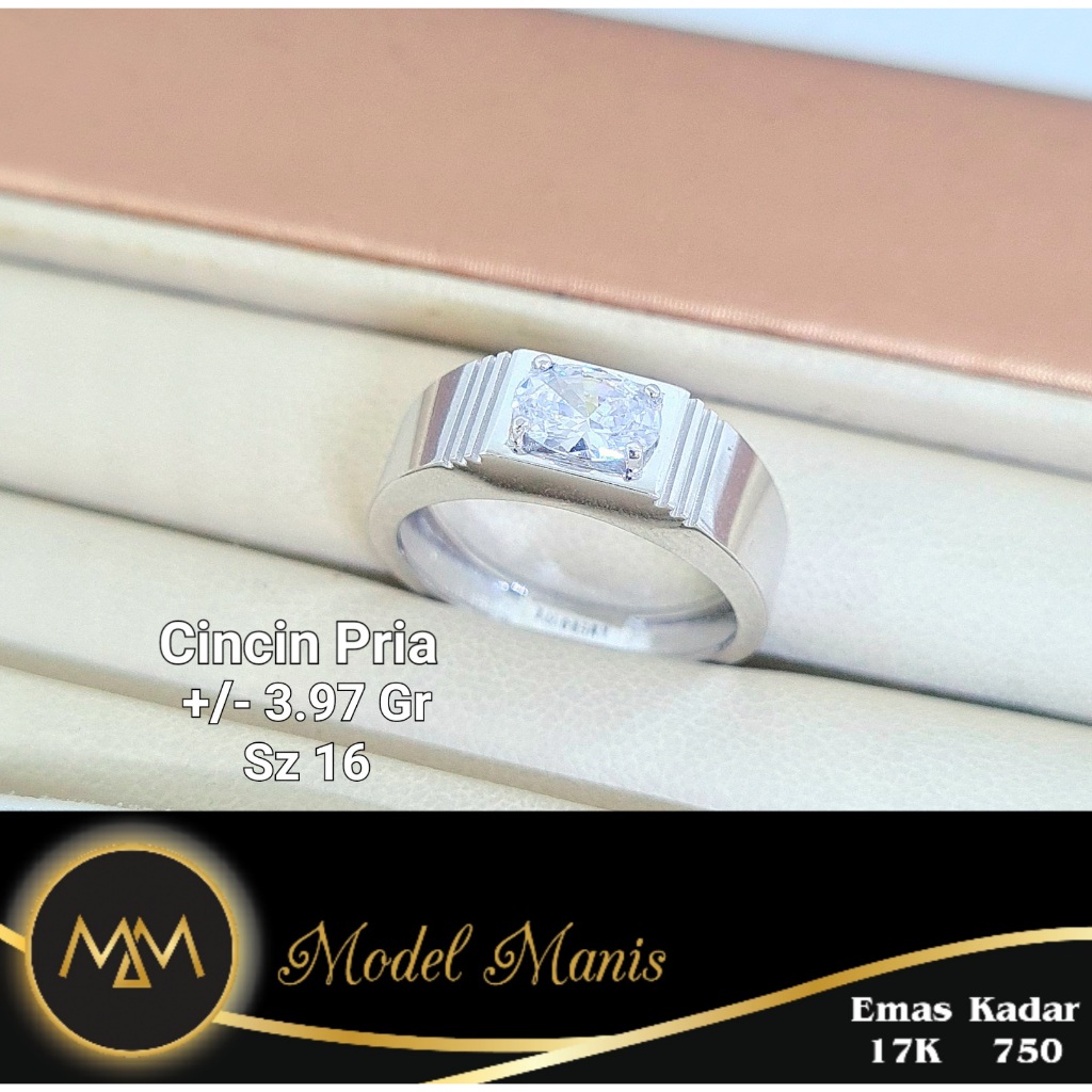 Model Manis Gold - Cincin Pria Batu Oval Frame Kotak Putih - Emas 17k  750