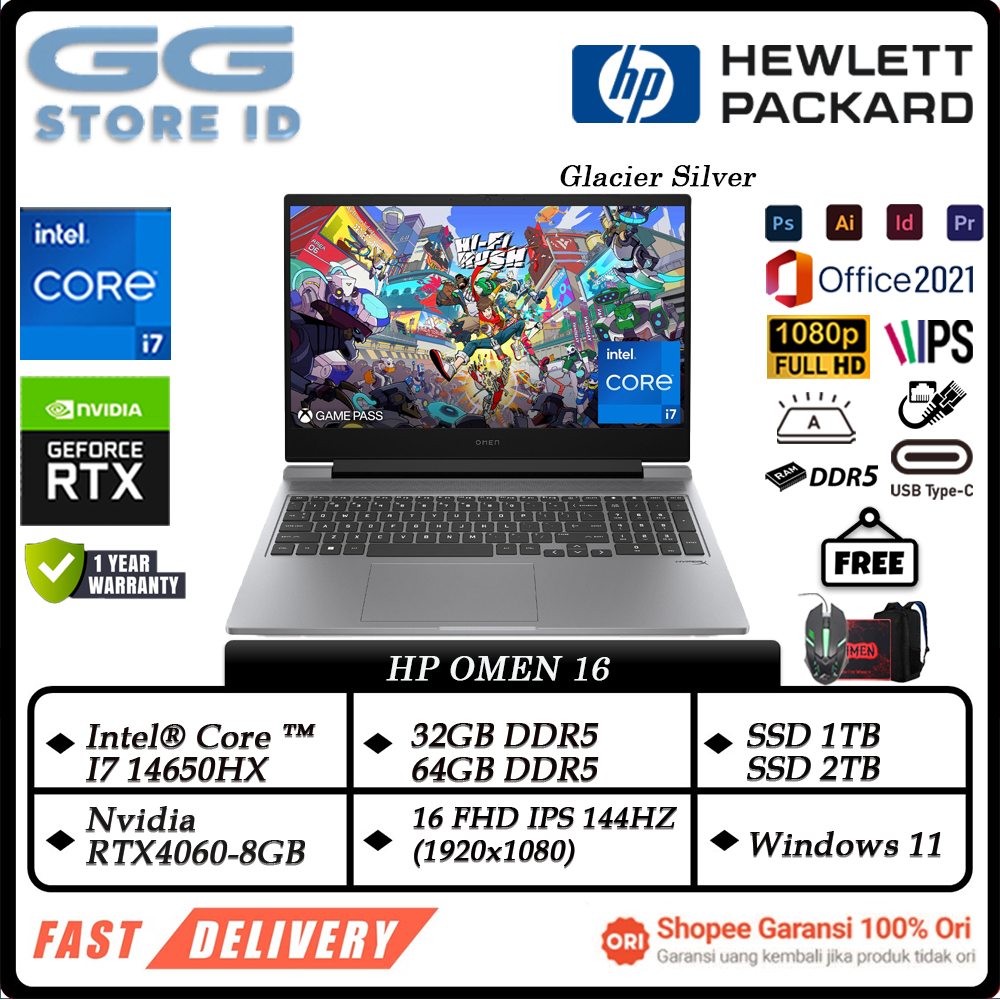 Laptop Gaming HP OMEN 16 Intel Core i7 14650HX 64GB DDR5 2TB SSD 16.1 FHD IPS 144Hz Backlit Win11