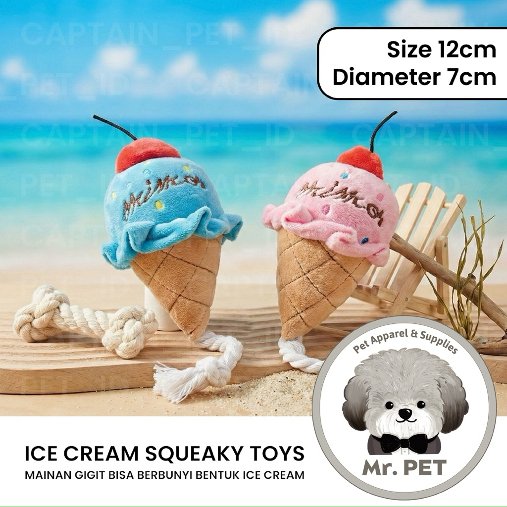 MAINAN ANJING BENTUK ICE CREAM DOG TOYS BISA BERBUNYI PET SQUEAKY TOYS BICHON POODLE CORGI POMERANIA