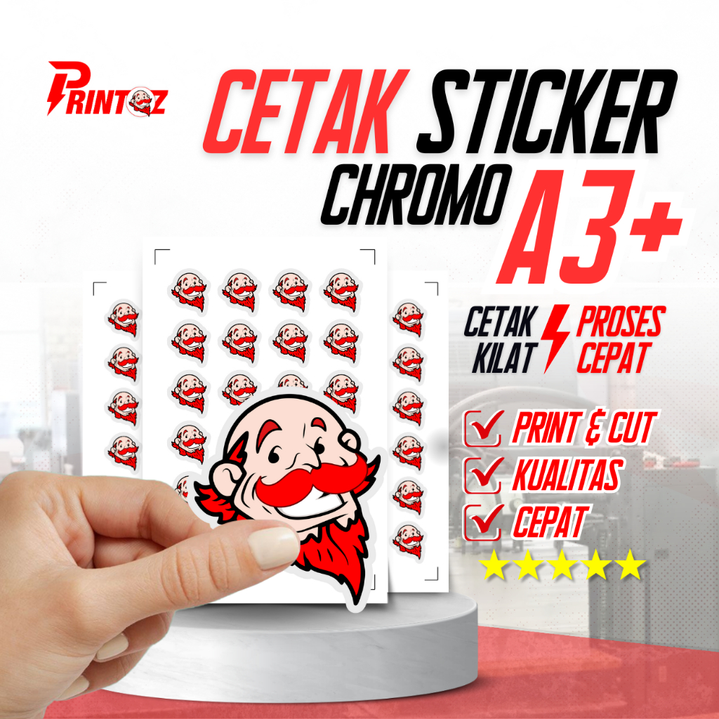 Cetak Sticker Chromo A3+ Custom Sticker Print Sticker A3+ Cutting Sticker A3+