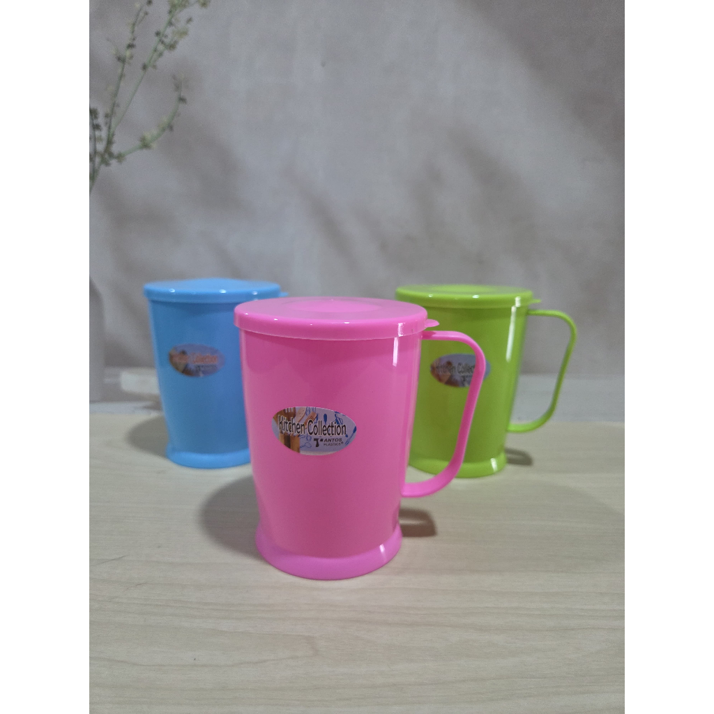( 2pcs ) Gelas Tantos dengan Tutup dan pegangan 400ml / Cangkir plastik pegangan Gelas Es Teh Murah 