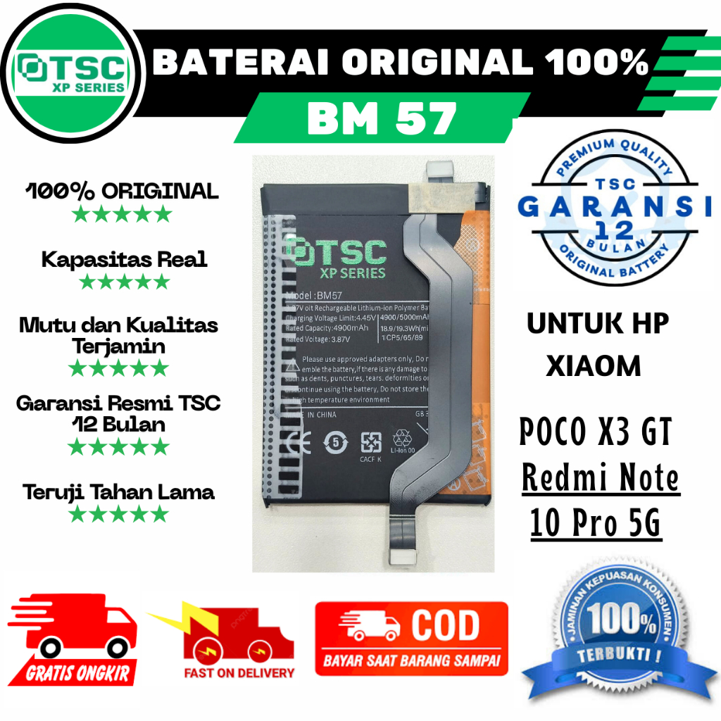 TSC XP SERIES BATERAI ORIGINAL BM 57, For Batre Baterry  Poco X3 GT, Xiaomi Redmi Note 10 Pro 5G