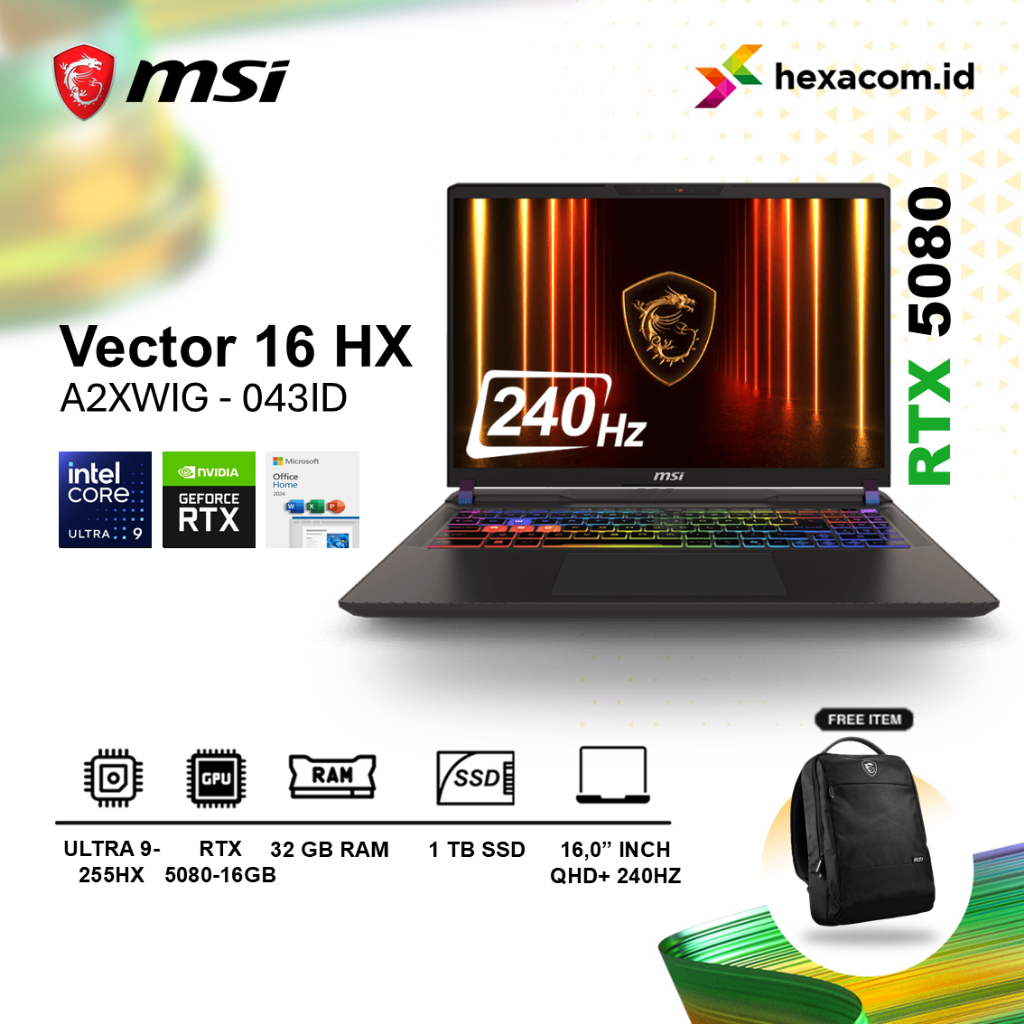 MSI Vector 16HX AI A2XWIG Ultra 9 275HX RTX 5080 32GB 1TB SSD 16 inch QHD+ 240HZ