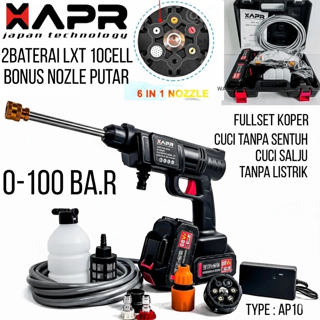 APR Jet Cleaner Cordless 2Batre Full Aksesoris Mesin Steam Baterai Mesin Cuci Motor Mobil AP10+