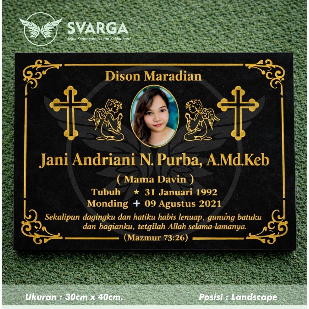 Batu Nisan Granit Kristen Nasrani Garansi Pengiriman 100% SVARGA 30x40cm FOTO RESIN EPOXY