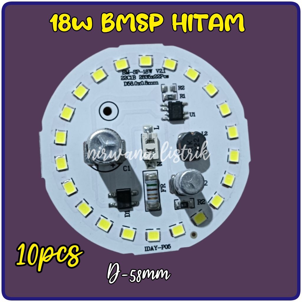 10pcs PCB LAMPU LED 18w BMSP HITAM D-58mm