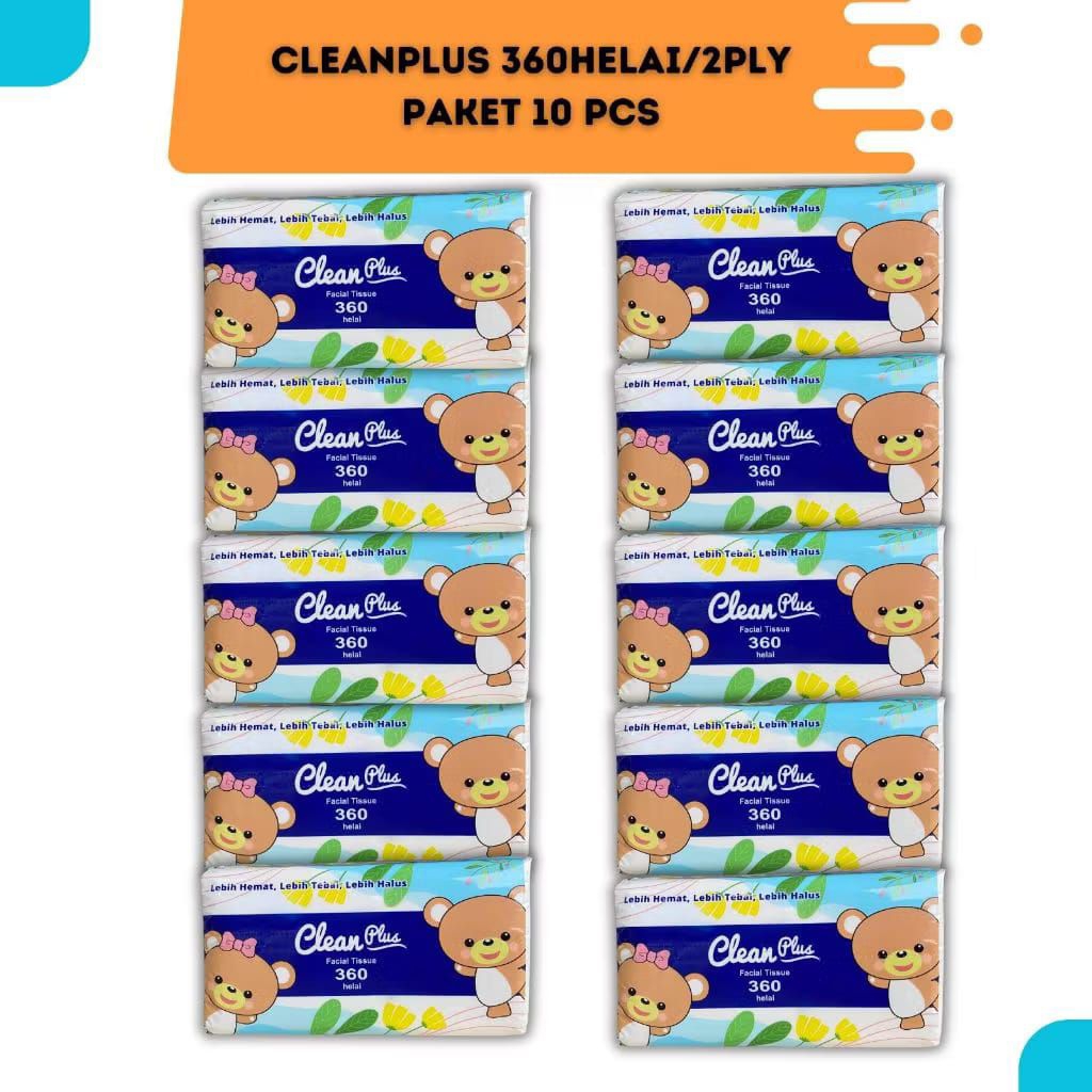 10 PCS TISU TISSUE CLEAN PLUS 180 SHEET FACIAL TISSUE 360 HELAI / TISU CLEAN PLUS / TISU