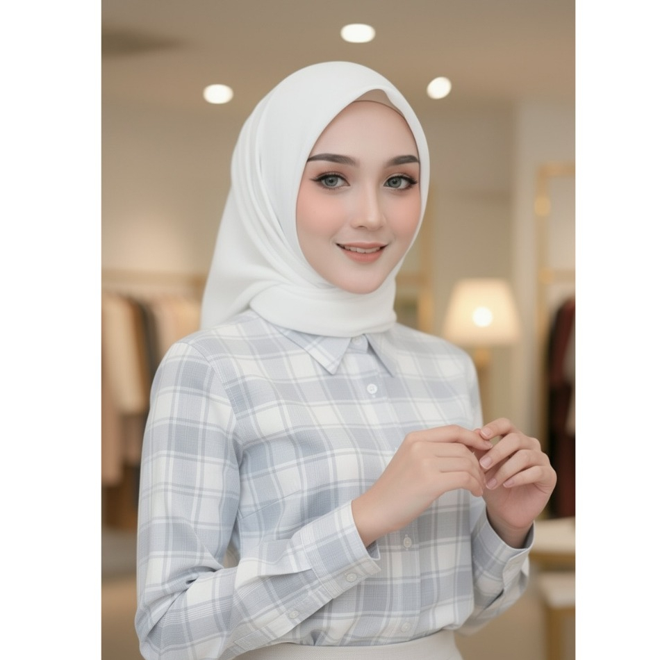 KEMEJA WANITA MOTIF KOTAK KOTAK ,