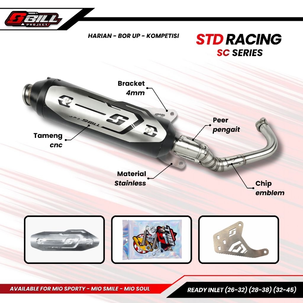 SC Series Knalpot Standar Racing Original Sbill Project (Black Series) Type Motor Mio Sporty Mio Sou