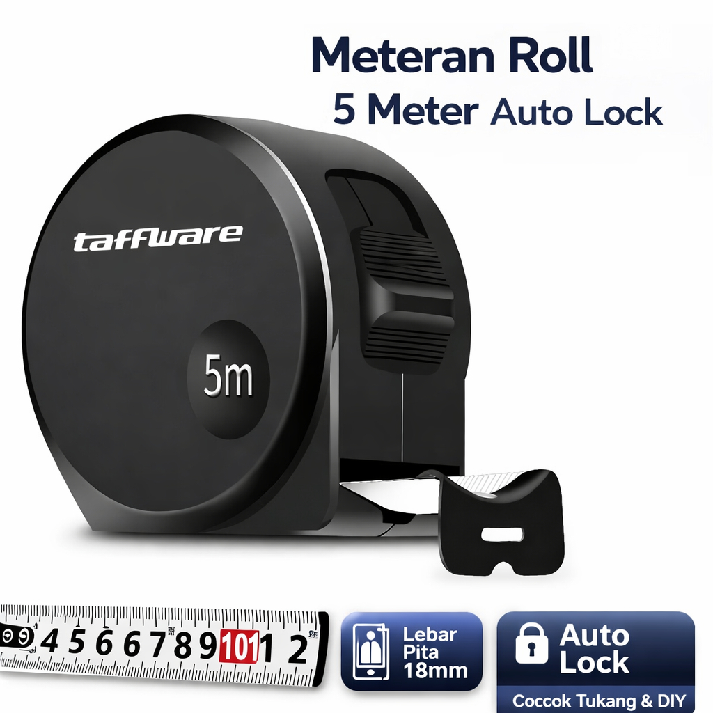 Taffware Meteran Roll 5 Meter 18mm Auto Lock – Measuring Tape Tukang Bangunan Presisi