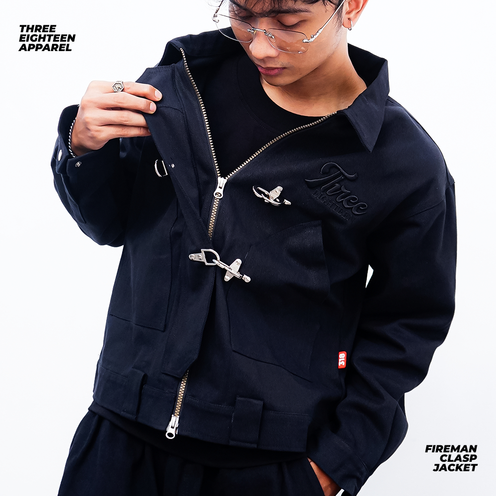 318 | Fireman Clasp Jacket - Heavyweight Twill 12.5oz | Double Zipper YKK | Black Edition
